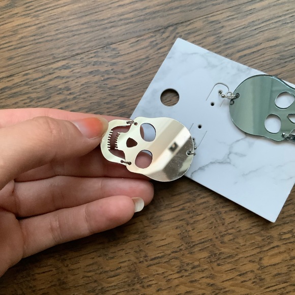 Mirrored Skeleton Statement Dangle Earrings Silver BRAND NEW Jewellery Women’s - Picture 9 of 11